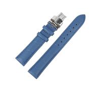 MENGKG Genuine Leather Bamboo Pattern Strap Butterfly Buckle Black Brown Blue Watchband 18mm 20mm 22mm 24mm Bracelet Watch Accessories(Blue-S Butterfly,18mm)
