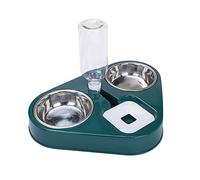 MENGKK Dog Water Bottles Stainless Steel Pet Cat Food Bowl Double Bowl 3 Bowls Automatic Dog Cat Feeder Bowl Drinking Bowl with 500ml Dog Water Bottle(A)