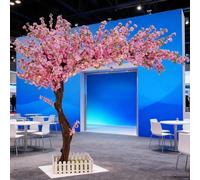 menglanchang Beautiful Pink Artificial Cherry Blossom Tree-Round Shape/Extended Shape - 2026 Faux Peach Tree with Silk Flowers for Wedding Decor, Party Backdrop, Exhibition Hall 2×2mB
