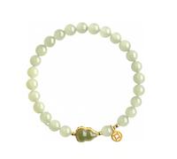 MENGLEI Hetian Genuine Jade Bracelet for Women | Natural Glazed Textured Beads | Elegant Gift Box with Velvet Box