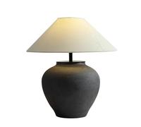 MENGLI-2024 Bedside Table Lamp Handmade Ceramic Table Lamp Bedside Linen Fabric Shade Bedroom Living Room Small Lamps(Black,Large)