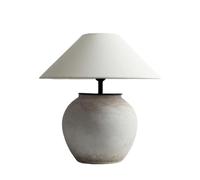 MENGLI-2024 Bedside Table Lamp Handmade Ceramic Table Lamp Bedside Linen Fabric Shade Bedroom Living Room Small Lamps(White,Small)