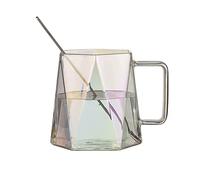 MENGLI-2024 Coffee Mugs 460ML Large Glass Coffee Creative Design Cup Home Polygonal Oatmeal Breakfast Office Retro Caliber(Clear)
