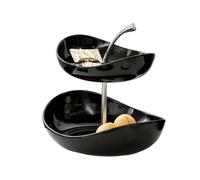 MENGLI-2024 Dessert Stand Minimalist Ceramic Two-tier/multi-tier Cake Stand, Living Room Coffee Table, Serving Platter, Candy Dish(Black,Medium)