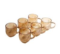 MENGLI-2024 Drinking Glasses Colored Glass Mugs 6 Pack, 9 Oz Classic Vertical Stripes Cup Set with Handle for Water Milk Coffee Juice Beverages(Gold)