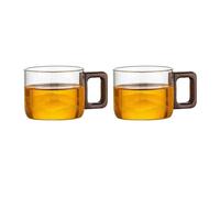 MENGLI-2024 Drinking Glasses Mountain Print Glass Tea Cups Set of 2, Small Clear Borosilicate Teacups with Walnut Handle, 4OZ/12ML