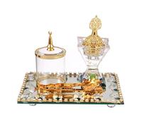 MENGLI-2024 Incense Burner 4-piece Crystal Incense Burner Set, Arabic Golden Incense Burner Set with Spice Jar and Tongs, Frankincense Resin Cone Burner for Yoga, Spa and Aromatherapy Incense Holder