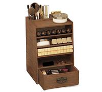 MENGLI-2024 Makeup Organizer Wood Makeup Organizer Box, Lipsticks Holder Rack, with Drawer and Tabletop for Storing Palettes, Brushes,Skincare and More, Cosmetic Storage for Bedroom and Bathroom