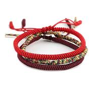 MENGLINA Men Women Chinese Lucky Red String Bracelet Tibetan Buddhist Prayer Handmade Yoga Prayer Rope Mala Bracelet Adjustable Size, Adjustable size from 17cm to 21cm, Nylon