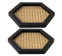 Mengmen 2X Home Nordic Rattan Woven Tray Wooden Handmade Wind Rectangular Geometric Ornament Key Storage Tray-Hexagonal