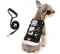 MengMengDa Small Dog Harness Boy with Leash, Puppy Clothes with Sequin Vest and White Shirt Look, Adjustable Pet Harness Outfit with D Ring for Puppy, hih Tzu, Bichon, Mini Schnauzer (Black, M)