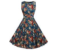 Mengmiao Women's Vintage Dress 1950's Rockabilly Floral Party Swing Dresses Blue XL