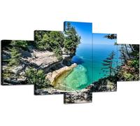 MengMj 5 Panel Wall Art Lake Superior Wall Art, Michigan Upper Peninsula Beach The Picture For Home Modern Decoration Piece Wooden Frame Ready To Hang