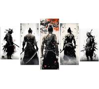 MengMj 5 Panel Wall Art Samurai Canvas Wall Art, Japanese Samurai Poster The Picture For Home Modern Decoration Piece Wooden Frame Ready To Hang