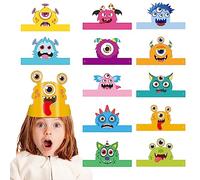 MENGON 24 PCS Halloween Crafts for Kids Monster Party Hats Set DIY Crowns Making Crown Kit with Rhinestone Party Bag Fillers for Children Halloween Birthday Party School Craft Project Decoration