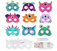 MENGON 24 Pcs White Card Masks Colour in Mask DIY Monster Masks for Kids to Decorate Birthday Party Bag Filler Easter Gifts Christmas Cosplay Dress Up Art Craft Painting Boy
