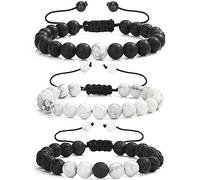 MengPa Beads Bracelets Mens Lava Rock Stone Beaded Anxiety Essential Oil Volcanic Bracelet Set (3Pcs-Howlite-White)