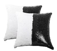 MENGQ Mermaid Sequin Pillow Cases 16 x16 Inch Set of 2 DIY Reversible Throw Pillow Case Sequin Sublimation Pillow Blank Funny Sequin Pillow Cover for Couch Sofa Bed, Gift, White and Black