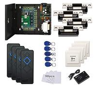 MENGQI-CONTROL 4 Doors Access Control Security Kits with North American ANSI Standard Strike Lock 110V Power Supply Box RFID Reader RFID Card & Key Fob TCP/IP Based Phone APP Remotely Open Door