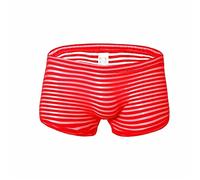 MENGQING Boxers Mesh Sheer Striped Underwear Men Sexy Transparent Underpants Boxer Shorts Panties See Through hombre-Red,XXL