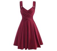 MENGQING Casual Dress Mock Button Criss Cross Sweetheart Dress Summer Sleeveless Black Sexy Party Dress Vintage-Red,S