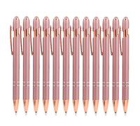 MengRan 12pcs Rose Gold Pens with Stylus Tip, Black Ink Medium Point Click Ballpoint Pens,Stylus Pens for Touch Screens (12 Rose Gold)