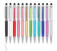 MengRan Cute Pens Bling Bling 2-in-1 Slim Crystal Diamond Stylus Pens and Black Ink Ballpoint Pens (12 colors)