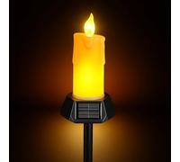 Mengshen Solar Powered Flameless Candle Realistic Flickering LED Effect IP65 Waterproof with Ground Spike for Yard Pathway Decor