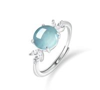 Mengsiy 925 Sterling Silver Jade Rings For Women Teen Delicate Oval Gemstone Ring Green Natural Turquoise Moonstone Open Ring