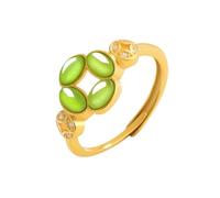 Mengsiy Gold Plated 925 Sterling Silver Ring Four-leaf Clover Shamrock Green Jade Jewelry for Women Engagement Gemstone Ring