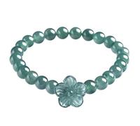 Mengsiy Natural Jade Bracelet for Women Lucky Blue Jade Bead Elastic Stretch Jadeite Bracelets with Peach Blossom Pendant