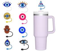 MENGSOOD Straw Cover Cap for Stanley Cup, 9pcs Reusable Blue Eye Silicone Straw Topper Compatible with Stanley 30&40 Oz Tumbler with Handle Drinking Straw Tip Covers for Stanley (9pcs Evil Eye)