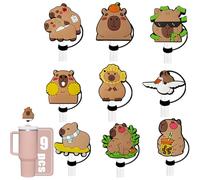 MENGSOOD Straw Cover Cap for Stanley Cup,Cartoon Animal Reusable Silicone Straw Topper Compatible with Stanley 30&40 Oz Tumbler with Handle Drinking Straw Tip Covers for Stanley (9pcs Capybara)