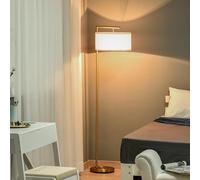 Mengtu Floor Lamp, Modern Standing Light with Linen Lampshade, Round Base for Living Room, Bedroom, Dining Room, 153cm, Gold and White ZSSCB-UKT3398P342971UK