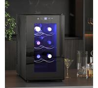 Mengtu Mini Table Top Wine Fridge, 8 Bottle, 17L, 8-18℃, 26.5cm Quiet Under Counter Wine Cooler Fridge with Glass Door, LED Light, Digital Touch Screen, Temperature Control ZSSCB-UKT3398P343508UK