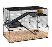 Mengtu Pet Cage, 3-Tier Hamster and Gerbil Cage with Deep Glass Base Non-Slip Ramps Platforms Hut Exercise Wheel Water Bottle Food Dish for Syrian Dwarf Hamster and Gerbil, 78.5 x 48.5 x 54.5 cm