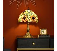 Mengtu Stained Glass Table Lamp, Handmade Antique Bedside Lamp for Bedroom, Living Room, Home, Nightstand, Decorative Night Light, Orange Sunflower ZSSCB-UKT3398P343261UK