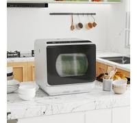 Mengtu Tabletop Dishwasher, Mini Countertop Dishwasher with 4 Place Settings, 6 Programs, 6L Water Tank, Touch Control, LED Display, Delay Start, Dual Water Supply and Fruit Wash Mode, Silver Tone
