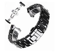 MENGXIU MENGKE 18mm 22mm Compatible With Armani Ceramic Watch AR1400 AR1410 AR1403 AR1402AR1401 Watch Strap Band Bracelet Belt Black White Butterfly Button(Black silver,22mm)