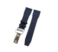 MENGXIU MENGKE 21mm 22mm Black Blue Green Brown Nylon Fabric Genuine Leather Watchband Compatible with Big Pilot Wacth Strap(Blue Silver Clasp,22mm)