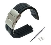 MENGXIU MENGKE 23mm 24mm X 9mm 10mm 11mm Convex Watch Band Silicone Rubber Watchband Stainless Steel Safety Buckle Strap Wrist Belt Bracelet(23mmX10mm)