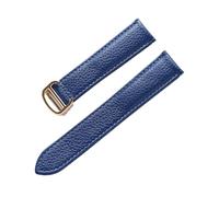 MENGXIU MENGKE Belt Leather Watch Strap Litchi Soft Leather Men's Belt Ladies' Strap Compatible With Cartier Tank London Blue Watch Accessories(Blue gold buckle,14mm)