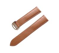 MENGXIU MENGKE Belt Leather Watch Strap Litchi Soft Leather Men's Belt Ladies' Strap Compatible With Cartier Tank London Blue Watch Accessories(Brown Gold Buckle,20mm)