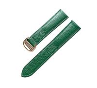 MENGXIU MENGKE Belt Leather Watch Strap Litchi Soft Leather Men's Belt Ladies' Strap Compatible With Cartier Tank London Blue Watch Accessories(Green gold buckle,21mm)