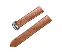 MENGXIU MENGKE Belt Leather Watch Strap Litchi Soft Leather Men's Belt Ladies' Strap Compatible With Cartier Tank London Blue Watch Accessories(Brown Silver Buckle,22mm)