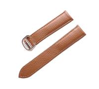 MENGXIU MENGKE Belt Leather Watch Strap Litchi Soft Leather Men's Belt Ladies' Strap Compatible With Cartier Tank London Blue Watch Accessories(Brown Rose Buckle,17mm)