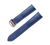 MENGXIU MENGKE Belt Leather Watch Strap Litchi Soft Leather Men's Belt Ladies' Strap Compatible With Cartier Tank London Blue Watch Accessories(Blue rose buckle,19mm)