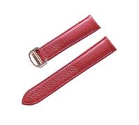 MENGXIU MENGKE Belt Leather Watch Strap Litchi Soft Leather Men's Belt Ladies' Strap Compatible With Cartier Tank London Blue Watch Accessories(Red rose buckle,14mm)