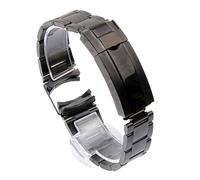 MENGXIU MENGKE Curved End Metal Watch Band Compatible With Rolex Submariner Luxury Solid Steel Wrist Bracelet Accessories 20mm 21mm(Black,21mm with logo)