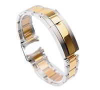 MENGXIU MENGKE Curved End Metal Watch Band Compatible With Rolex Submariner Luxury Solid Steel Wrist Bracelet Accessories 20mm 21mm(Silver gold,21mm with logo)